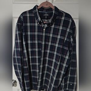 Lands' End Dark Plaid Shirt with Red Accents